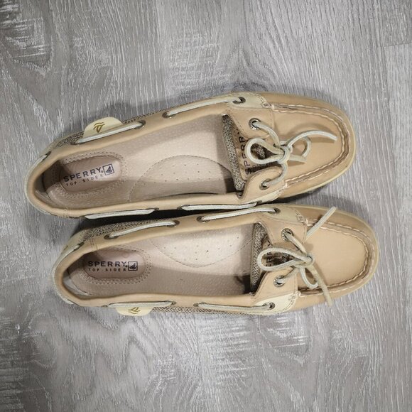 Sperry Top-Sider Ladies Size 7M Tan & Beige Leather & Synthetic Upper Boat Shoes - Picture 3 of 8